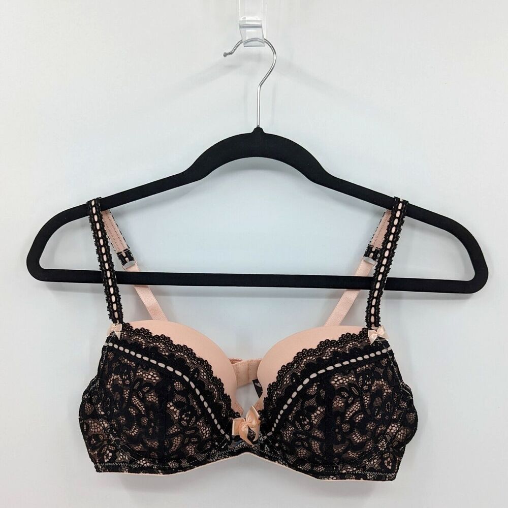 Adore Me Bra Women’s 36B Peach Whip Black Lace Lightly Padded
